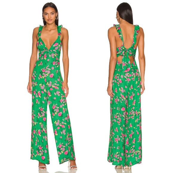 RESA Jilly Jumpsuit in Green Floral Pantsuit Maxi Romper Pants Medium M - Picture 1 of 2